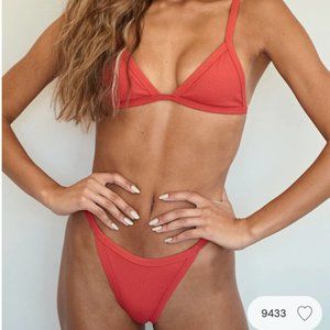 LA Hearts Red Khloe Rib High Band Bikini SET